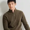 Winter New Middle aged Half Zipper Solid Color Thickened Men's Sweater Pure Wool Men's Knitted Warmth and Simplicity