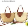 Shoulder Bags New semi-circular paper woven str bag retro leather cover messenger woven bag shoulder summer female beach travel bagstylisheendibags