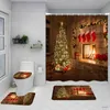 Занавески для душа Рождественский комплект занавесок для душа Забавный Санта-Снеговик Красный грузовик Рождественская елка Новый год Декор для ванной комнаты Ковер Коврик для ванной Крышка унитаза