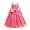 Aurora Cosplay Costume La Belle au Bois Dormant Fille Princesse Robe Enfant Anniversaire Thème Fête À Manches Longues Encolure Élégante Robe De Bal 240109