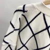 EFATZP Diamond Check Jacquard Knitting Cardigan Coat Women Single Breasted Long Sleeve Double Pockets Loose Sweater 240109