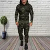 Survêtements pour hommes Survêtement pour hommes Sweat à capuche militaire 2 pièces Ensembles Costom votre camouflage Muscle Man Automne Hiver Tactique Sweat Veste Pantalon Q230110