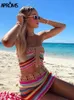 Set Aproms Bunt gestreiftes trägerloser Häkelröhrchen Crop Top und Rock Sommer Beach Frauen 2 Stück Set Kleid Girls Bikini Beachwege