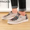 Tênis geométricos Multicolor Slip-On 741 Pingkee Print Canvas Upper Untesty Incretable Insole Ultralight Mens Boat Shoes Sapatos 240109 172