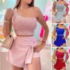 Women's Tracksuits Homewear Suit Anti-pilling Sexy Outfit Navel Exposed Fashions Shining Sequins Vest Short Trousers Set Dressing Up