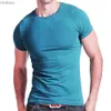 Homens camisetas 2023 Stretch Lycra V Collar Mens Camiseta Cor Sólida T-shirt de Manga Curta para Homens Masculinos Calças Slim TshirtL240110