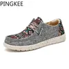 Tênis geométricos Multicolor Slip-On 741 Pingkee Print Canvas Upper Untesty Incretable Insole Ultralight Mens Boat Shoes Sapatos 240109 172