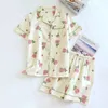 Summer Fresh Flowers shorts pajamas set 100 gauze cotton Japanese sweet short sleeves sleepwear 240109