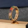 Anneaux de cluster Zircone Rainbow Coloré T Forme Géométrique Strass Bague de fiançailles de mariage pour femmes Bijoux Boho Cadeaux élégants