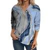 Kvinnors T-skjortor Tre kvartärmar Toppar Casual Button V-Neck Pullover Fashion Marble Geometric Print Loose T-Shirt 2024