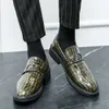 Business Casual Brogue Men Fashion Blue Slip-On Men's Dress Shoes Trend Glitter Patent Leather Moccasins Man Loafers