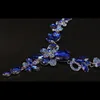 Set di gioielli da sposa cristallo di fiore di fiore di lussuoso blu goccia blu