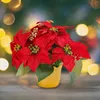 Decorative Flowers Potted Red Poinsettia Christmas Artificial Plant For Tabletop