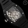 Relógio masculino de luxo JB 52-01 Skull Real Tourbillon 49,8 * 44,3 * 16,4 mm; Faixa de relógio de borracha tailandesa; Fábrica de movimento de Xangai personalizado movimento turbilhão genuíno, preto