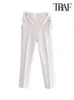 TRAF Damesmode Met Metallic Knop Rechte Broek Vintage Hoge Taille Terug Elastische Tailleband Vrouwelijke Enkelbroek Mujer 240109