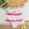 Tute Ragazza Ruffle Pompon Bikini Set Costume da bagno per bambini Halter Top Due pezzi Costumi da bagno per bambini Stelle Stampa 312 anni Costume da bagno per bambini