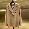 Maxmaras Women's Wrap Coat Camel Hair Coats Double-Sided 100% Cashmere Coat Jacket med havre Vattenvågmönster Dubbelbröst 101801 Kort stil RJPM