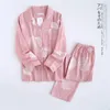Fresh pajamas sets women 100% gauze cotton Japanese simple maple leaves long sleeve casual sleepwear pyjamas 240110