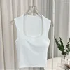 Damen Tanks Frauen Sexy Low-Kragen Ärmelloses Square Neck Camisole Tank Tops Solide Top Weibliche Sommer Mit Pad Schlanke BottomingTops