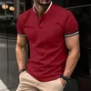 POLO d'été à manches courtes pour hommes, col plat uni, fermeture éclair, couleur unie, t-shirt Shads Slim Business, vêtements pour hommes, 240109