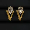 Luxury Brand Stud Earrings Gold Color Big Diamond V Shape Brass Extravagant Earring For Women Lady Gift Wholesale