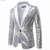 Men's Suits Blazers Shiny Sequin Suit Jacket Men's Stage Performance Coat White Silver Blue Red Purple Blazers V-neck Single Button S M L XL XXL T240110