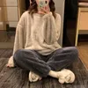 Winter Fleece Women Pajamas Set Sleepwear Solid Velvet 2 Piece Pant Home Suit Fluffy Casual Warm Flannel Night Wear 240109