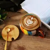Kubki 350 ml Kreatywne ręcznie malowane kubek kubek Ceramiczny z drewnianą lidspoon Cafe Bar Drinkware Home Office śniadanie