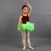 ステージウェア18105赤と黒のベルベットレオタードボディスと子供用ジャズバレエダンスショーパフォーマンスコスチュームのためのグリーンチュチュスカート
