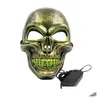 Feestmaskers Groothandel Feestmaskers Twocolor Skl Knipperend Masker Halloween Kerstmis Horror Eng Creatief Led Koud Licht Kan Drop Deli Dhpl9