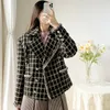 haut de gamme Plaid tweed manteau court laine cardigan en laine veste ample femmes automne et hiver à manches longues petit parfum 240109