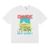 Heren T-shirts Rhude Nieuw geld vensterbank T-shirt Landschap Print High Street katoen dames losse korte mouwen T-shirt 3x3n4