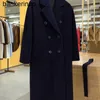 Manteau de luxe Maxmaras 101801 manteau en pure laine classique bleu marine manteau en cachemire à double boutonnage pour hommes et femmes haut de gamme Long OutwearE5GD