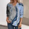 Kvinnors T-skjortor Tre kvartärmar Toppar Casual Button V-Neck Pullover Fashion Marble Geometric Print Loose T-Shirt 2024