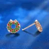 Studörhängen 925 Sterling Silver For Women Green Red Zircon Stones Julkrans Bow Party Gifts Fina smycken