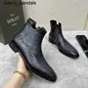 Berluti Business Leather Shoes Oxford Calfskin Handmade Top Quality Scritto patterned English style Chelsea boots brushed gentlemen's short bootswq