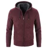 Winter Men's Warm Thick pälsfodrad stickad hoodiejacka zip upp utomhus fast färg huva kappa tröja jackor kläder 240110