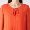 Women's T Shirts Mulberry Silk Georgette Orange V-neck Lace-up Cape Versatile Loose Top Simple Straight Double-layer T-shirt BE1365