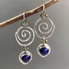 Dangle Oorbellen Vintage Ronde Holle Spiraal Blauwe Steen Oorbel Voor Vrouwen Tribal Sieraden Metaal Zilver Kleur Whirl Etnische Boho