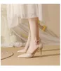 Robe chaussures petite taille 30-44 femmes talon haut daim talons fins bride à la cheville couleur unie bout pointu noir