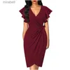 Basic Casual Dresses Maternity Women Vintage Floral Cocktail Party Dress Sexy V Neck Ruffle Sleeve Ruched Slim Pencil OL Business Work Office Midi YQ240110