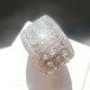 Hip HopEleganti anelli larghi in cristallo CZ con diamanti pieni Anelli di fidanzamento per matrimonio in argento sterling per gioielli da donna