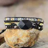 Armbanden Zwarte Wikkelarmbanden W/ Natuursteen Piramide Onyx Kristallen Kralen Triple Statement Vegan Armband Bijoux Boheemse Sieraden