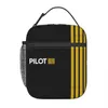 Pilot Captain Stripes Insulated Lunch Bags for Women Aviation Airplane Portable Thermal Cooler Food Box School 240109