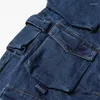 Kvinnors jeans vintage överdimensionerade höga midja blå multi-fickor kvinnor 2024 vår bred ben last kvinnlig baggy skarvad denim byxor