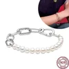 Braccialetti Nuovo popolare argento 925 ME Serie Two Tone Love Chain Link Bracciale con logo perla da donna adatto per gioielli affascinanti