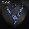 Sets Luxe Big Blue Water Drop Flower Crystal Bruidal Sieraden Sets Women Statement Gold Color Necklace oorbellen ingesteld voor bruiloft