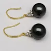 Boucles d'oreilles à tige en or véritable 18 carats pour femme, magnifique, avec perle de Tahiti noire naturelle, cadeau d'anniversaire