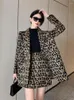 Work Dresses Two Piece Sets Womens Outifits 2024 Autumn Winter Loose Leopard Wool Coat High Waisted Skirt Korean Fashion Clothing