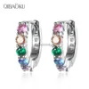 Stud S925 Sterling Silver Hoop Earring Multicolor Zircon Silver Circle örhängen för kvinnor Färg Små öron smycken gåva YQ240110